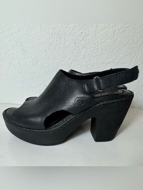 Born Ferlin Sandals Black Womens 8 Leather Platform Heels Chunky Retro Boho 90s